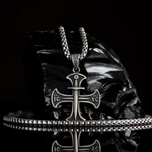 Sterling silver 925 Medieval cross pendant necklace Knights Templar with sword handmade
