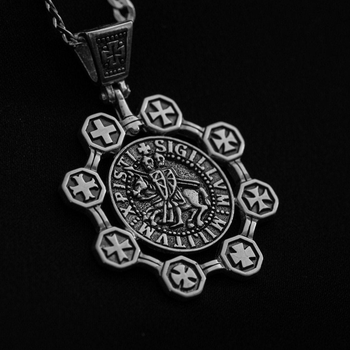 Sterling Silver Vintage Unique Pendant Necklace Knights | Etsy