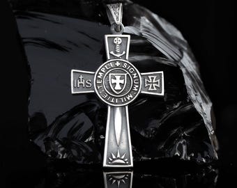 Knights Templar Cross Pendant, Templar pendant with sword, Crusader pendant, Solid Masonic pendant, Handcrafted gift