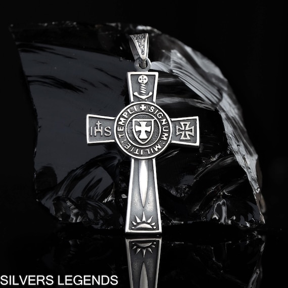 Knights Templar Cross Pendant, Templar pendant with sword, Crusader pendant, Solid Masonic pendant, Handcrafted gift