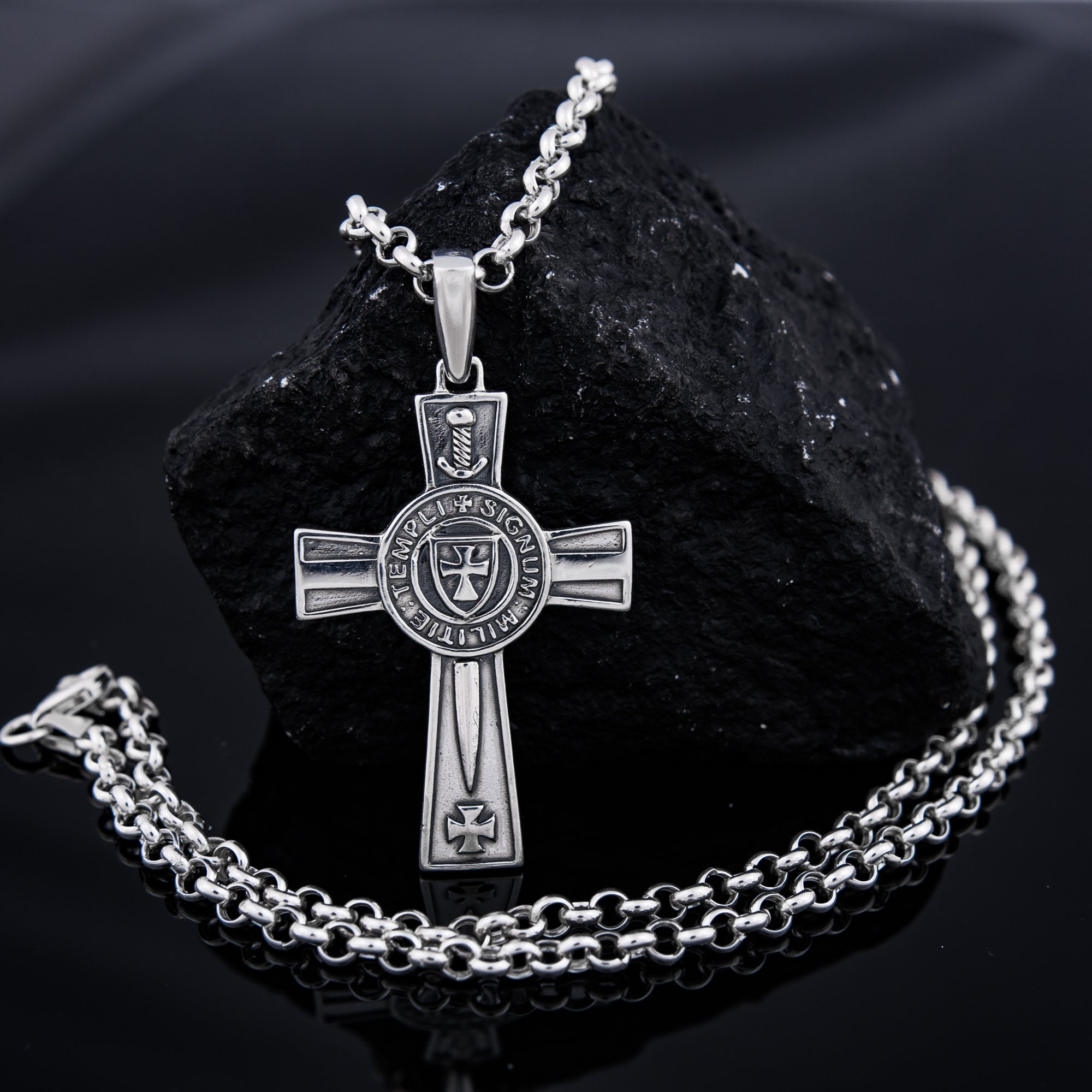 Sterling Silver Unique Knights Templar Cross Pendant Necklace | Etsy