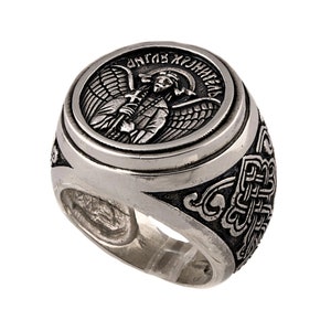 Sterling Silver Fashion Archangel Ring, Handmade St. Michael Men&#39;s Religious Ring, Christian jewelry, Perfect Gift For Him