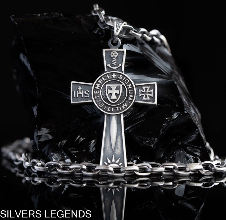 Oxidized Unique Knights Templar Cross Pendant, Templar pendant with sword, Crusader pendant, Masonic pendant, Templar seal, Handcrafted gift