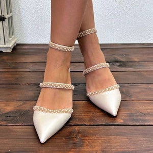 Ladies Bridal Shoes • Champagne Wedding Shoes by Santorini Sandals • Pearl Embellished Pumps • Block Heel Wedding Shoes • 553