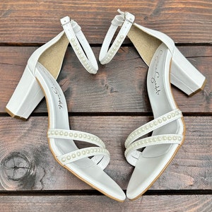 Bridal Sandals • Ivory Color Pearl Bridal Shoes by Santorini Sandals • Block Heel Wedding Shoes • Ladies Pearl Sandals • 706