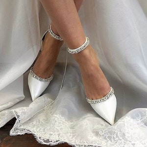 Ladies Bridal Shoes • White Wedding Shoes by Santorini Sandals • Strass D'Orsay Pumps • Block Heel Wedding Shoes • 556