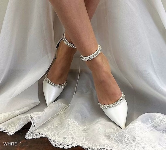 Ladies Bridal Shoes • White Wedding Shoes by Santorini Sandals • Strass D'Orsay Pumps • Block Heel Wedding Shoes • 556