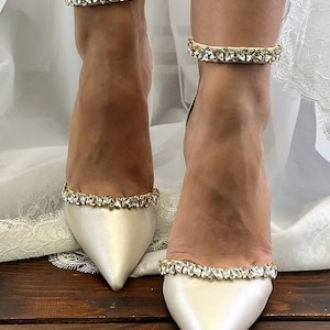 Ladies Bridal Shoes • Champagne Wedding Shoes by Santorini Sandals • Strass D'Orsay Pumps • Block Heel Wedding Shoes • 956 image 5
