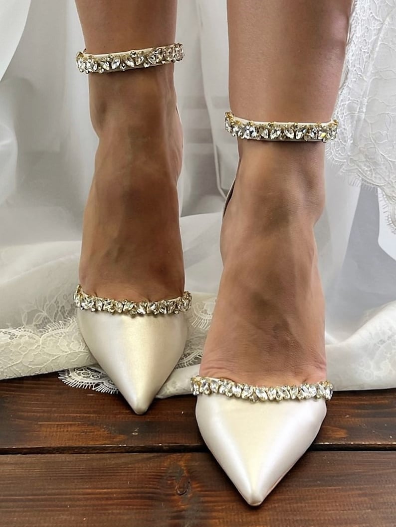 Ladies Bridal Shoes • Champagne Wedding Shoes by Santorini Sandals • Strass D'Orsay Pumps • Block Heel Wedding Shoes • 956 image 5