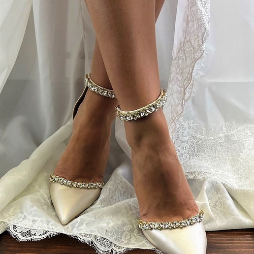 shoes for champagne wedding dress Ladies Bridal Shoes • Champagne Wedding Shoes by Santorini Sandals • Strass  D'orsay Pumps • Block Heel Wedding Shoes • 956