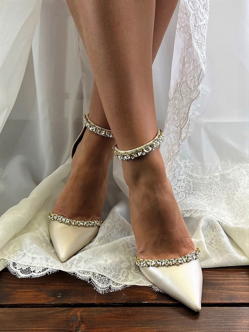 Ladies Bridal Shoes • Champagne Wedding Shoes by Santorini Sandals • Strass D'Orsay Pumps • Block Heel Wedding Shoes • 956 image 1