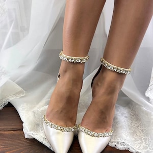 Ladies Bridal Shoes • Champagne Wedding Shoes by Santorini Sandals • Strass D'Orsay Pumps • Block Heel Wedding Shoes • 956 image 4