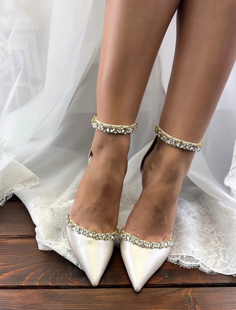 Ladies Bridal Shoes • Champagne Wedding Shoes by Santorini Sandals • Strass D'Orsay Pumps • Block Heel Wedding Shoes • 956 image 4