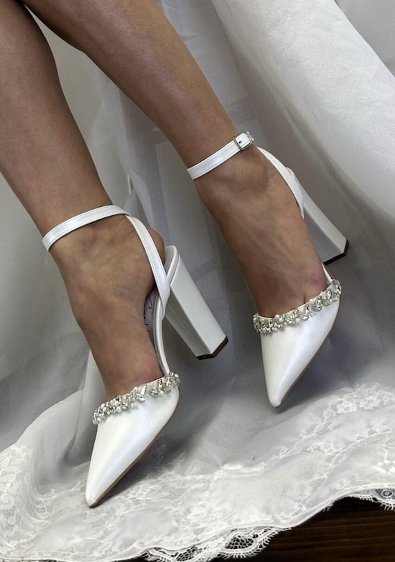 White Crystal-Strap Pointed-Toe Slingback Flats - CHARLES \u0026 KEITH UK