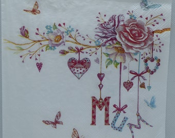 4x serviettes en papier pour découpage Craft et parti-Evelyn Fleur 4x serviettes en papier pour découpage Craft et parti-Evelyn Fleur