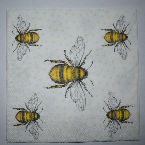 Lovely Bees White Bee Paper Napkin Serviette for Decoupage Etsy UK