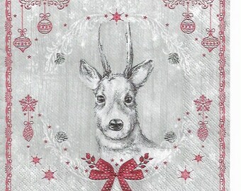 2 Serviettes en papier Tête de Cerf edelweiss Paper Napkins Charming Home Deer 