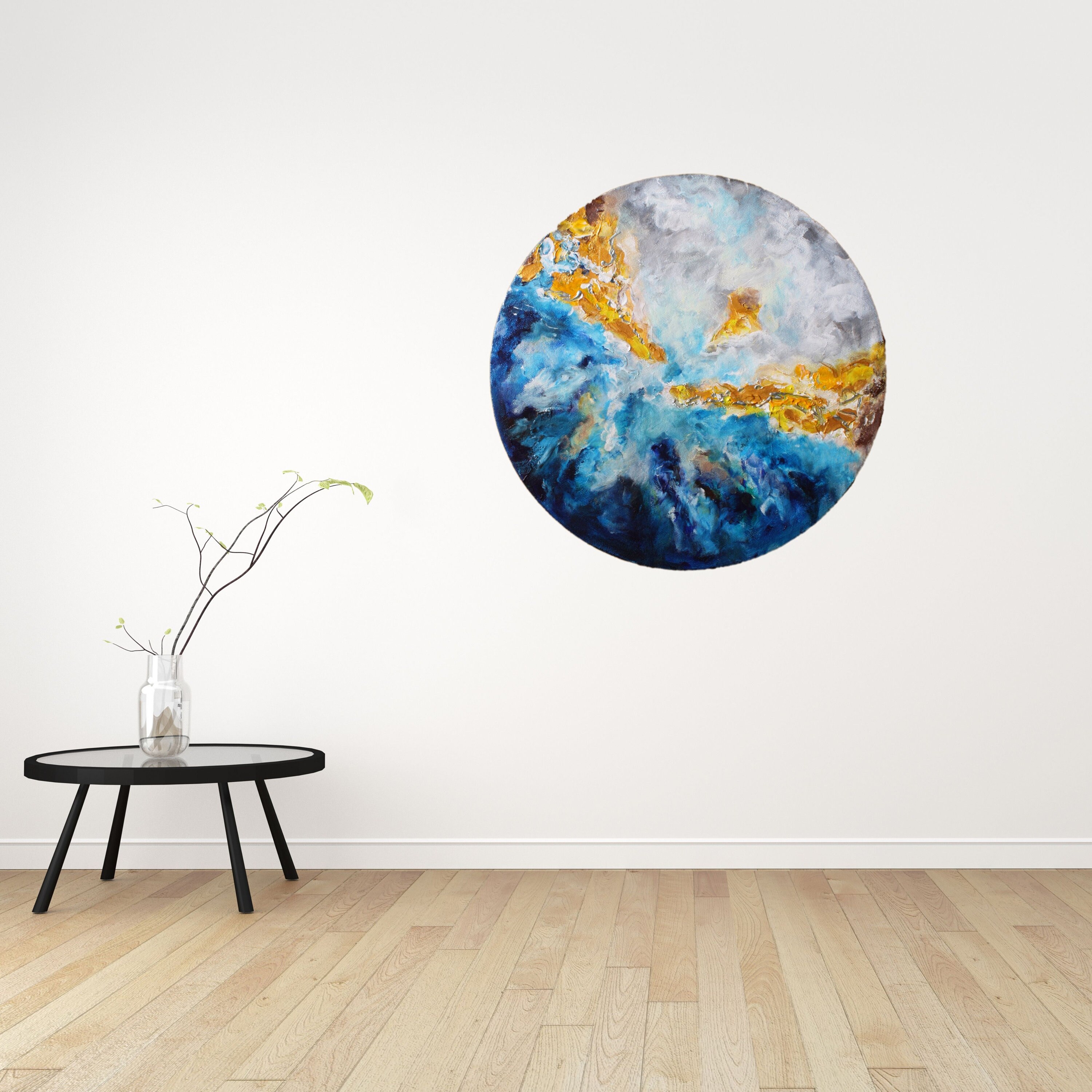 Round Original Painting on Canvas Abstarct Sky Round Wall Art Etsy