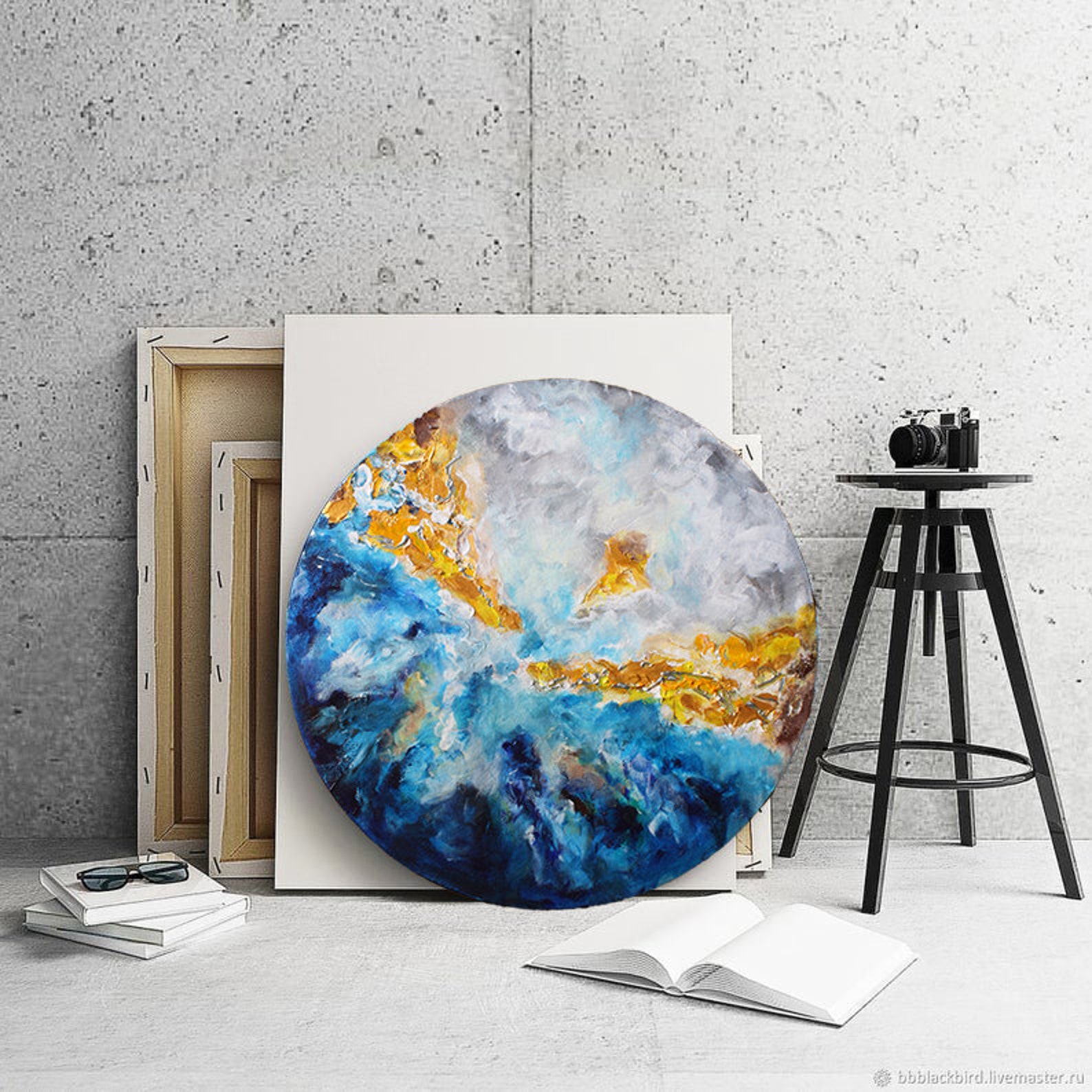 Round Original Painting on Canvas Abstarct Sky Round Wall Art Etsy