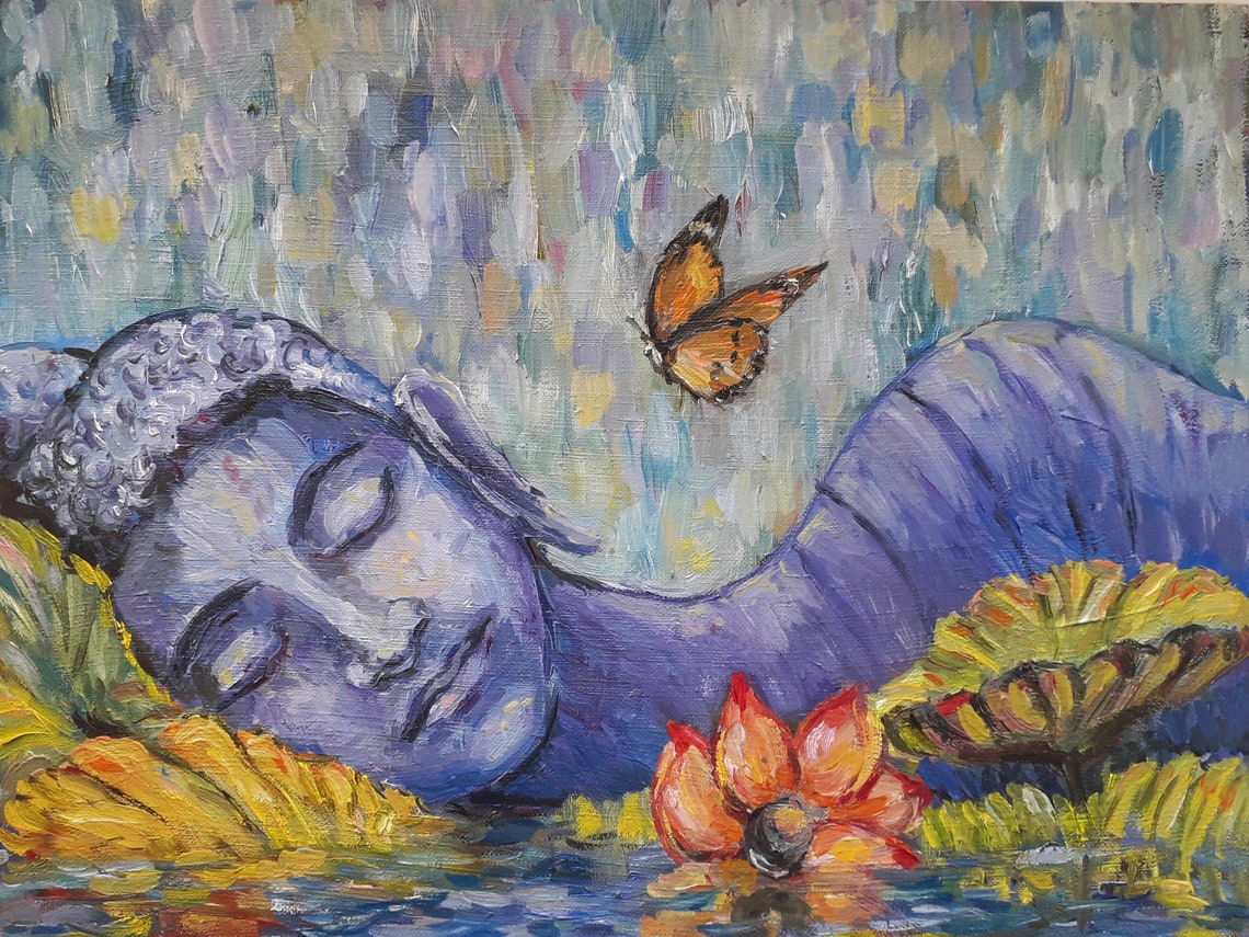 Buddha Painting Buddha Wall Art Sleeping Buddha Painting Etsy