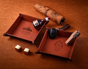 Versatile PU Leather Square Tray for Key, Wallet, and Coin Storage - Desk Organizer with Foldable Design,groomsman gift