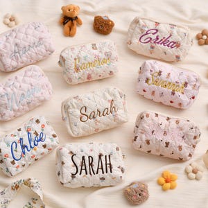 Personalized Cute Embroidered Cosmetic Bag - Custom Letter Embroidered Travel Toiletry Bag - Bridal Shower, Mother&#39;s Day Gift