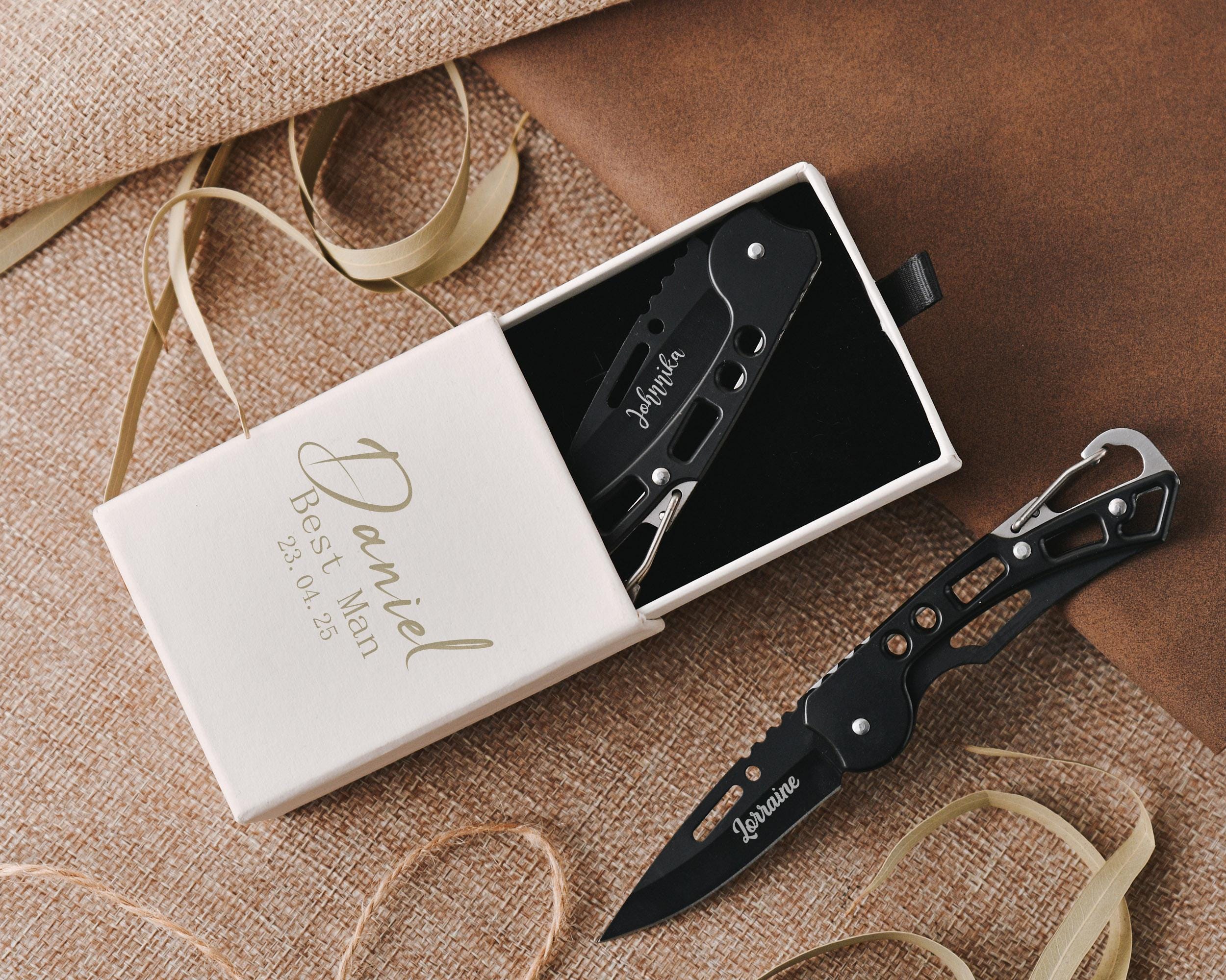 Personalized stainless steel pocket knife set, personalized groomsmen gifts, stylish hollow handle knives, unique Father's Day gifts for dad