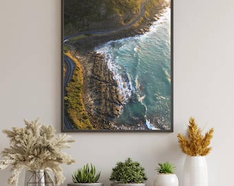 Linia brzegowa Australii | Fotografia lotnicza z drona | Krajobraz Australii | Great Ocean Road | Wydruk cyfrowy | Wystrój domu | Słońce