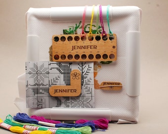 Personalized Cross Stitch Combo: Floss Organizer, Needle Minder