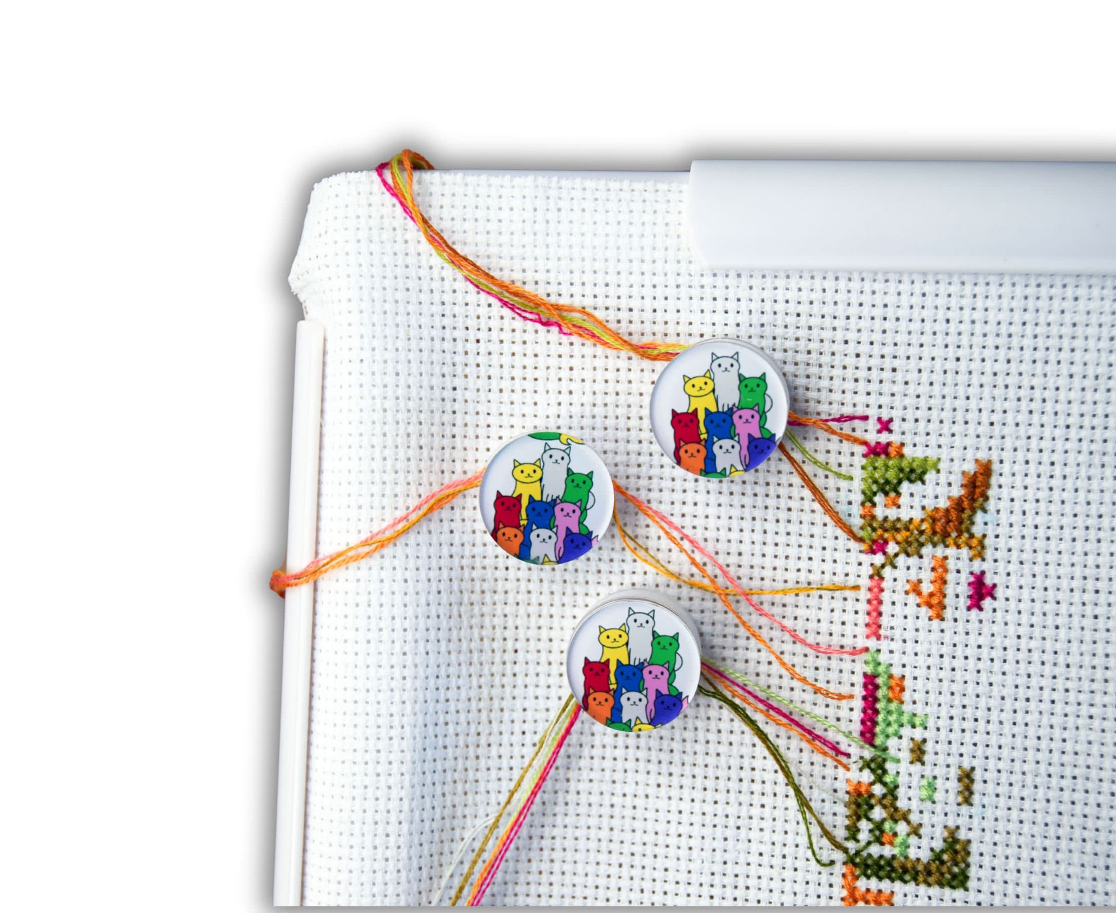 Cross Stitch Parking Bobbins - Magnetic Needle Minder, Thread Organizer, Set of 3 Floss tensioners embroidery