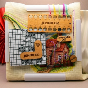 The set of 4 useful tools for cross stitch Cross stitch kit Floss organizer embroidery Needleminder Cross stitch Pattern Minder Easy counter