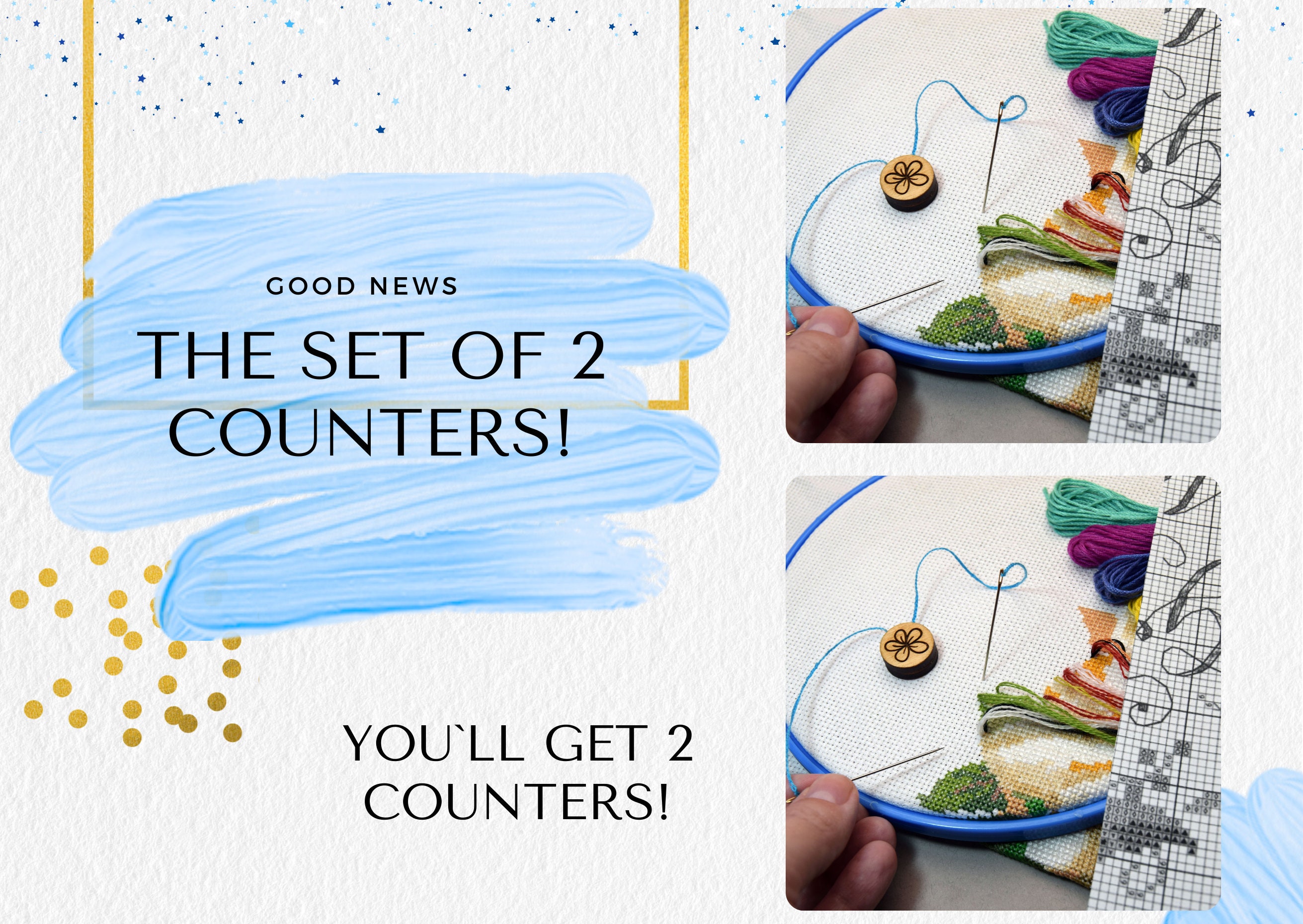 The Set of 2 Counters Thread Picker Counting Pins for Cross Stitch