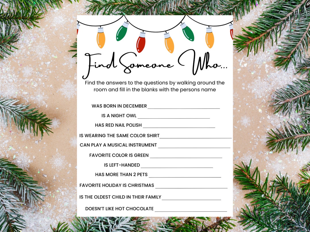 Find Someone Who Christmas Activity Game Printable - Instant Download - Etsy for Christmas Find Someone Who Game Free Printable
