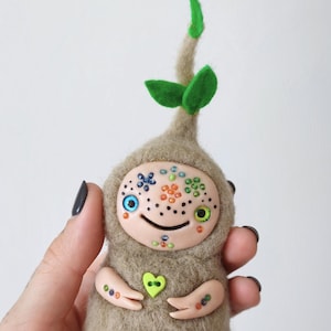 Cute felted monster, felted polymer clay cute monster, felted doll art, felted cute creepy monster, plant art doll