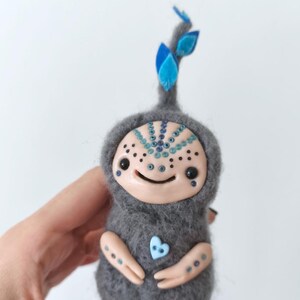 Felted cute monster, felting monster, creepy monster felted art, felted art doll