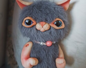 Poupée chat sirène en pâte polymère, peluche chat sirène, jolie sirène chat, chat monstre fantastique, jolie poupée chat monstre en pâte polymère, chat en peluche