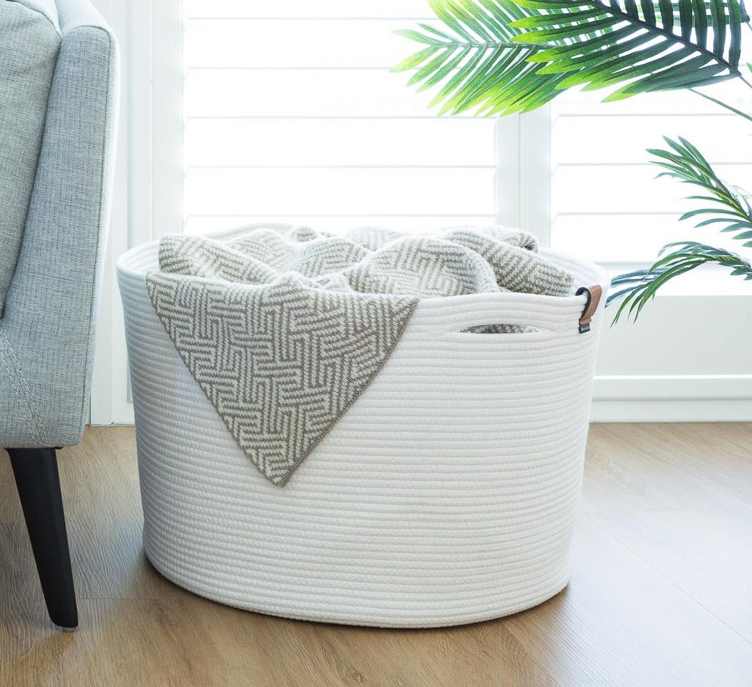 Household Items Laundry Woven Baskets for Storage – Large Woven Basket for Blankets Living Room Rope Basket Toy Basket –Blanket Storage For Living Room Pillows Toys 