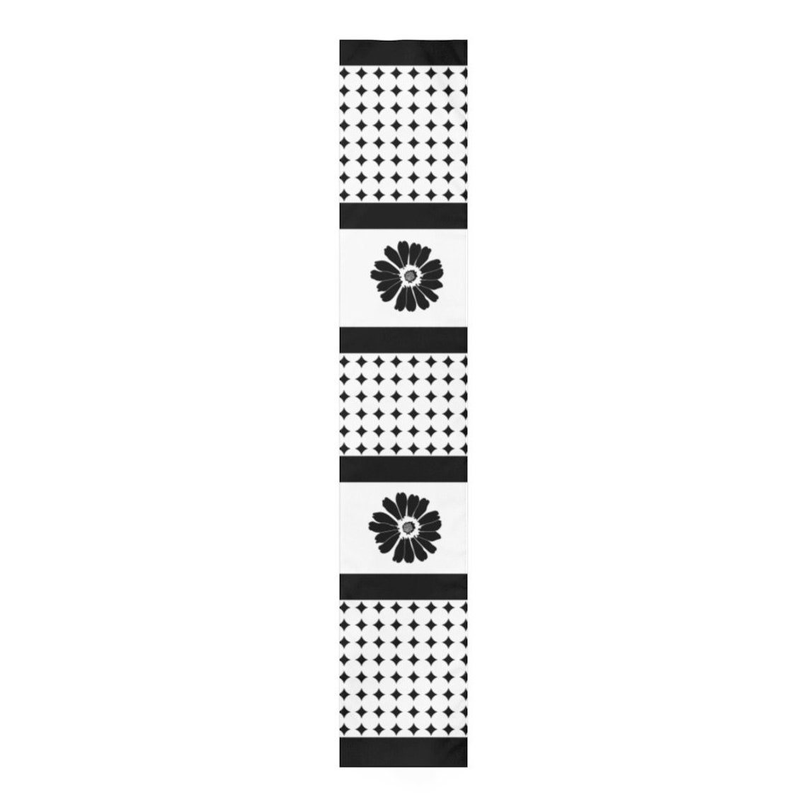 Black and White Graphic Floral Table Runner Dining Room Linens Upscale
