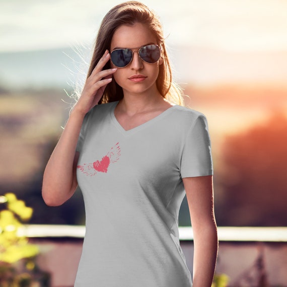 Love Wings V Neck Tee Motorcycle Womens 