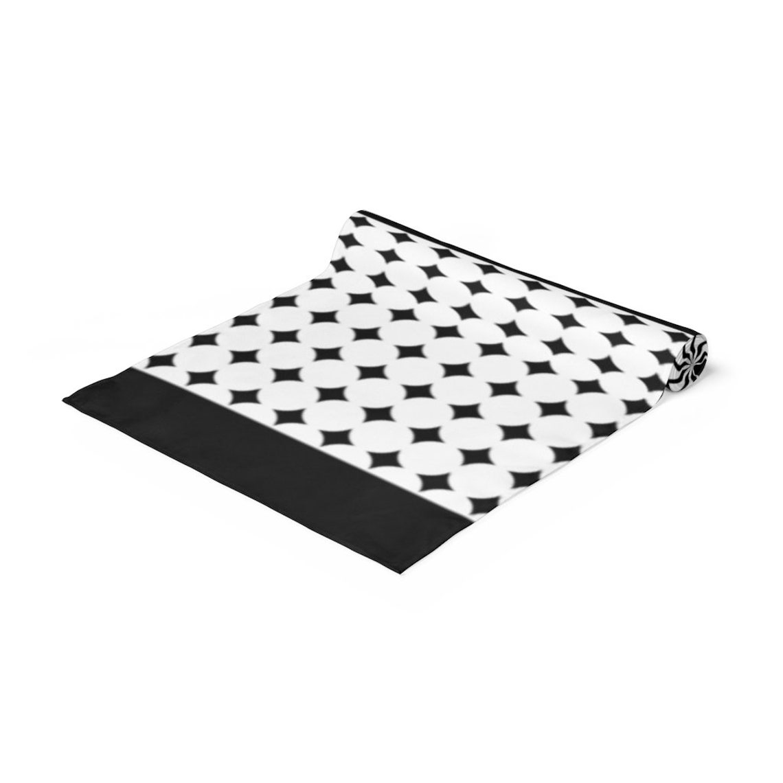 Black and White Graphic Floral Table Runner Dining Room Linens Upscale