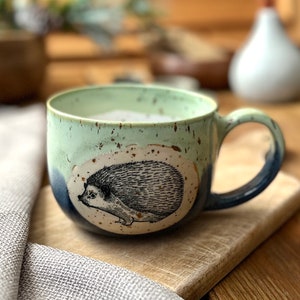 Handmade ceramic mug with hedgehog 350 ml