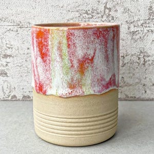 Handmade ceramic cup RAINBOW PINK 340 ml mug without handle