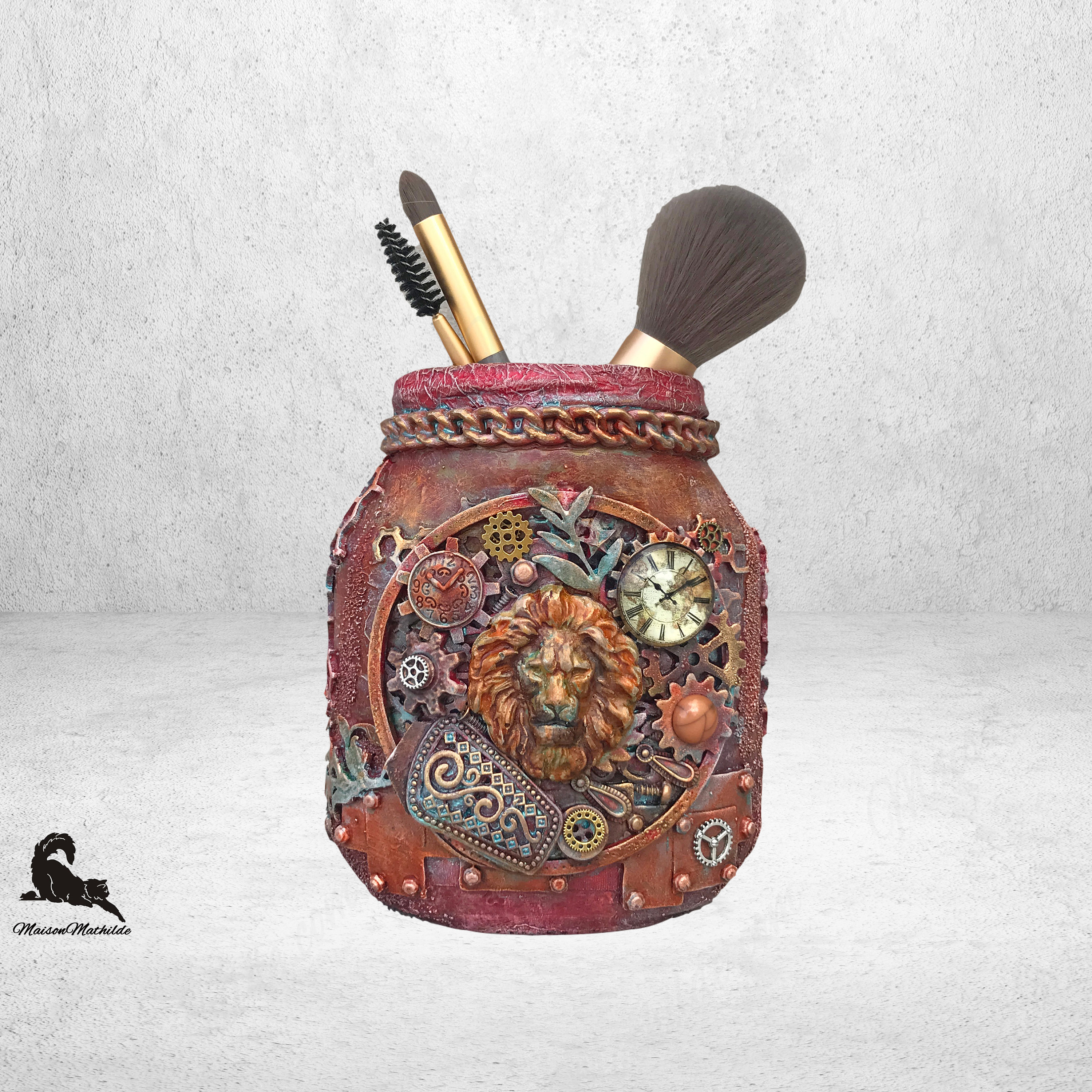 Make Up Organizer Desk Makeup Brush Holder Mixed Media Art Pen Brush Tidy Steam Punk