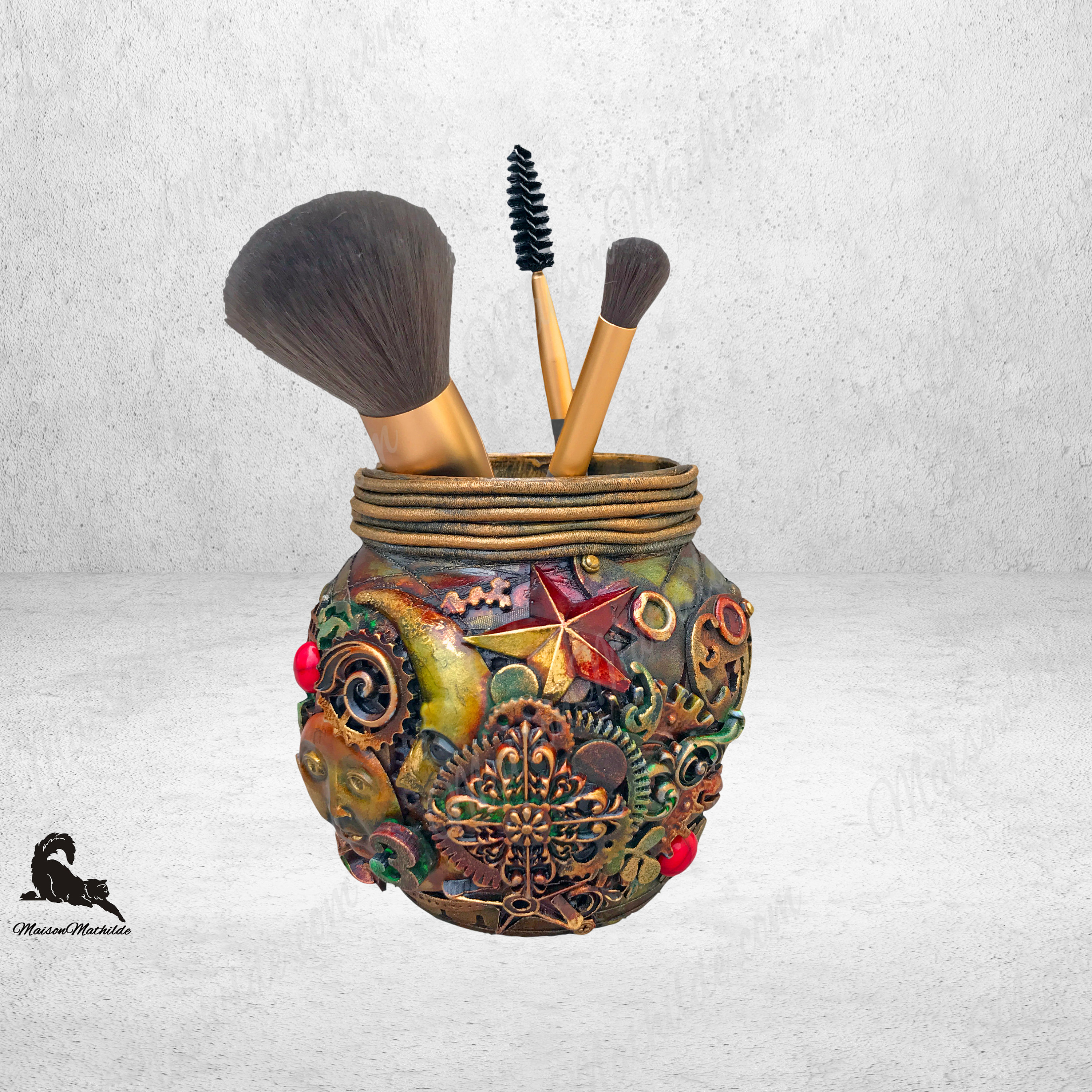 Desk Organizer Makeup Make Up Pen Holder Dieselpunk Pencil Brush Desk Tidy Steam Punk Make-Up Organi