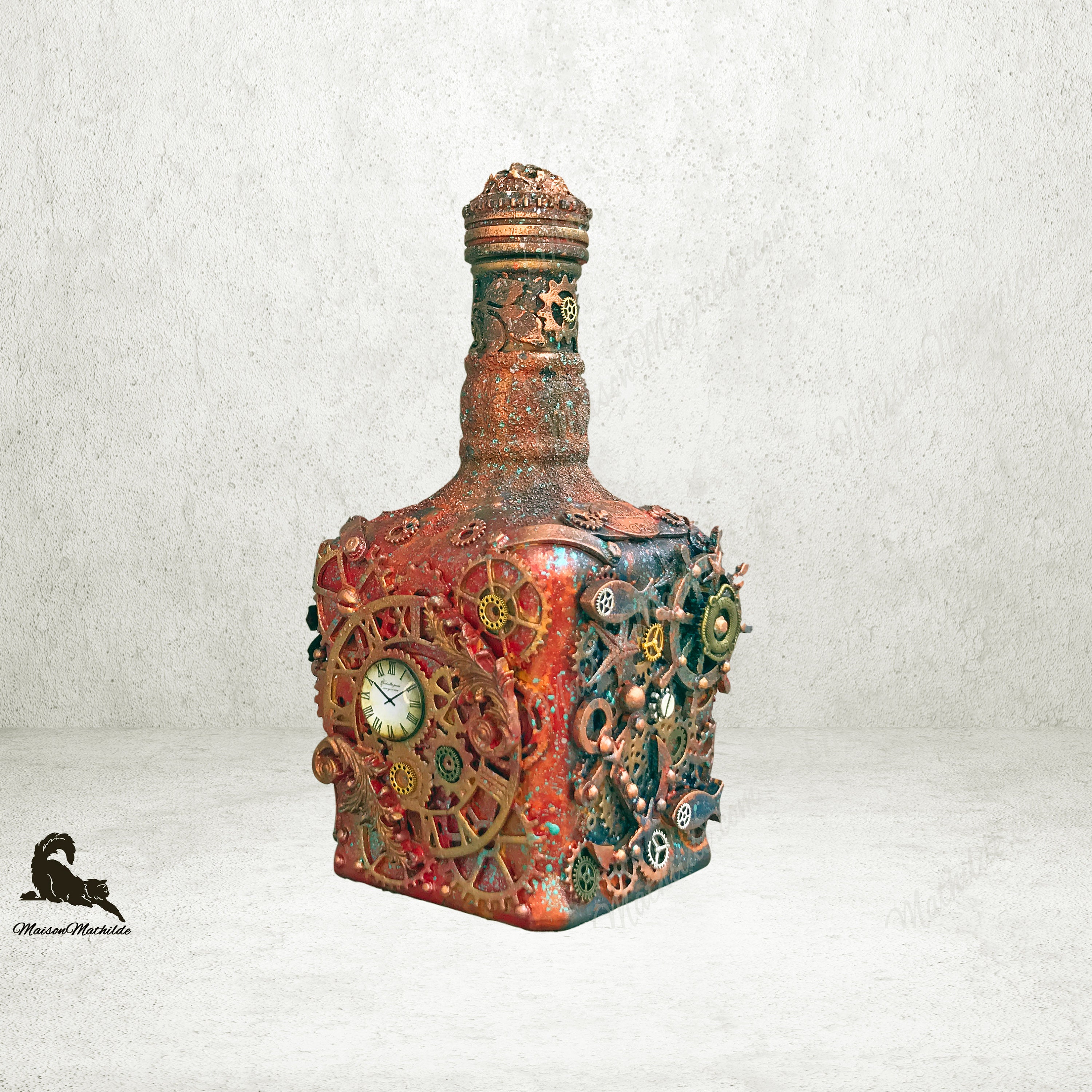 steampunk Decor Copper Bottle Wine Painted Bottles Metal Gear Basket Whiskey Holder Jack Daniels