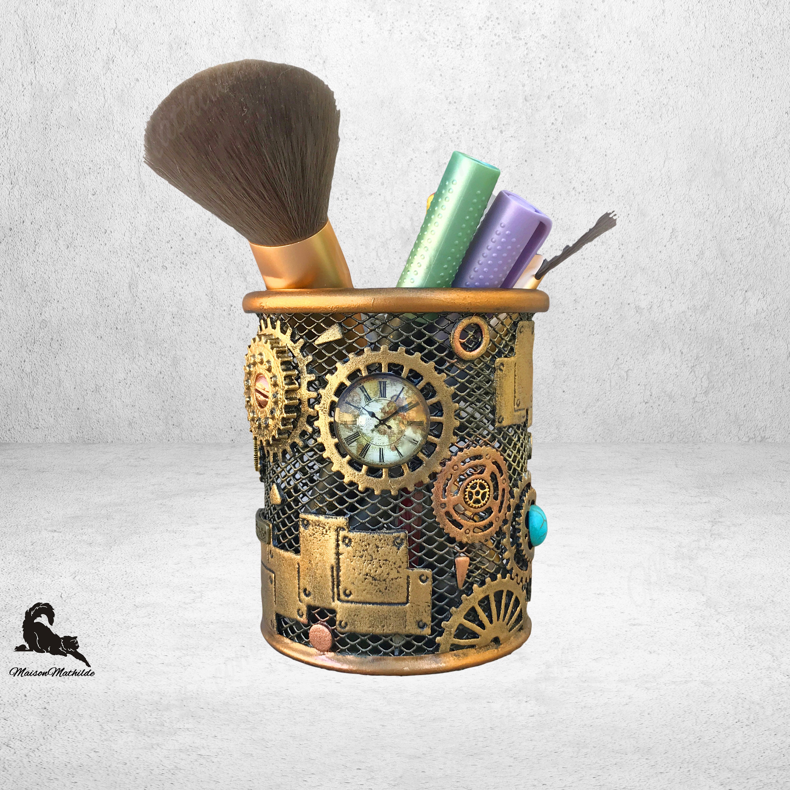Make Up Organizer Desk Makeup Brush Holder Pen Brush Tidy Mixed Media Assemblage Art