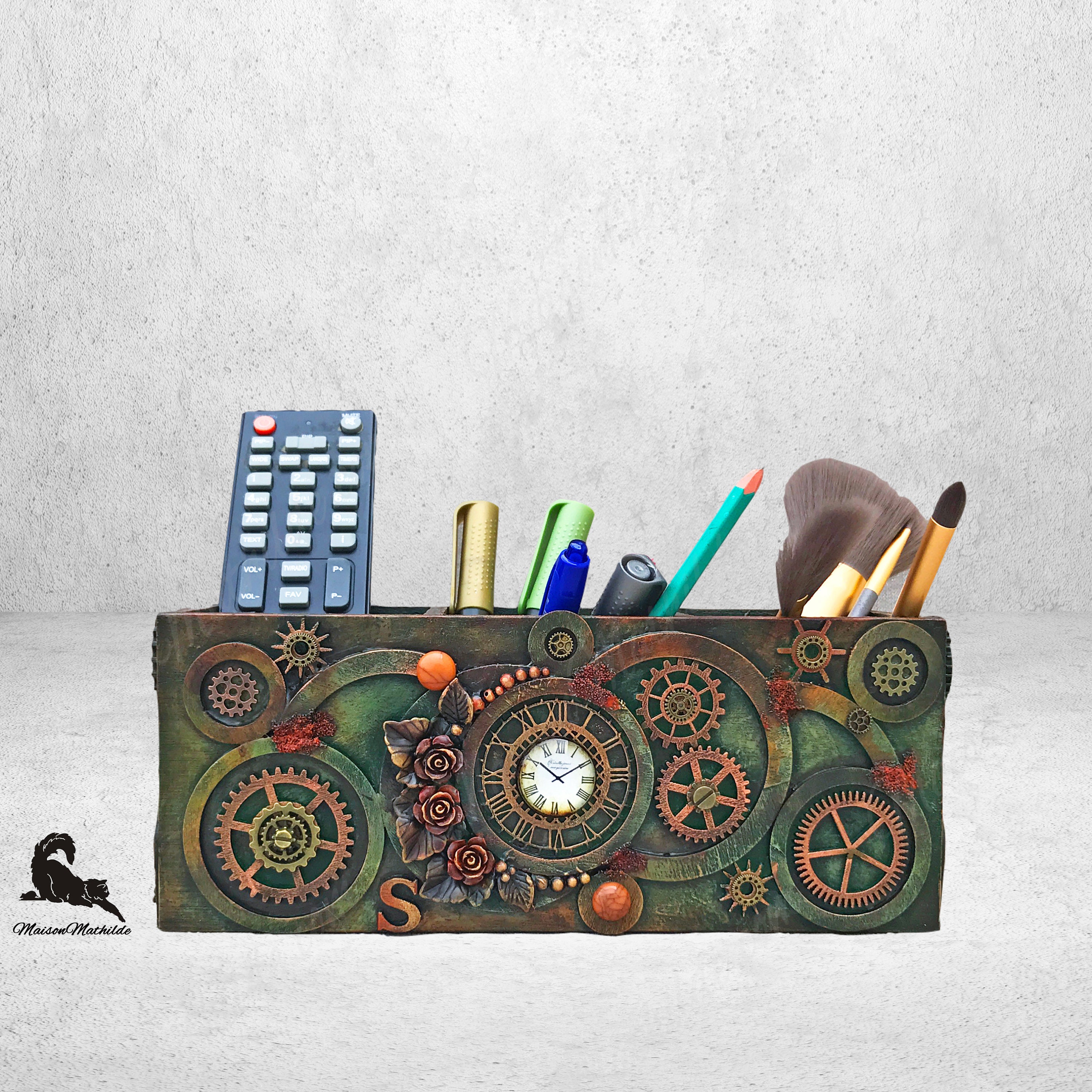 Makeup Brush Holder Makeup Organizer Desk Pen Make Up Dieselpunk Pencil Wood Make-Up Organizer