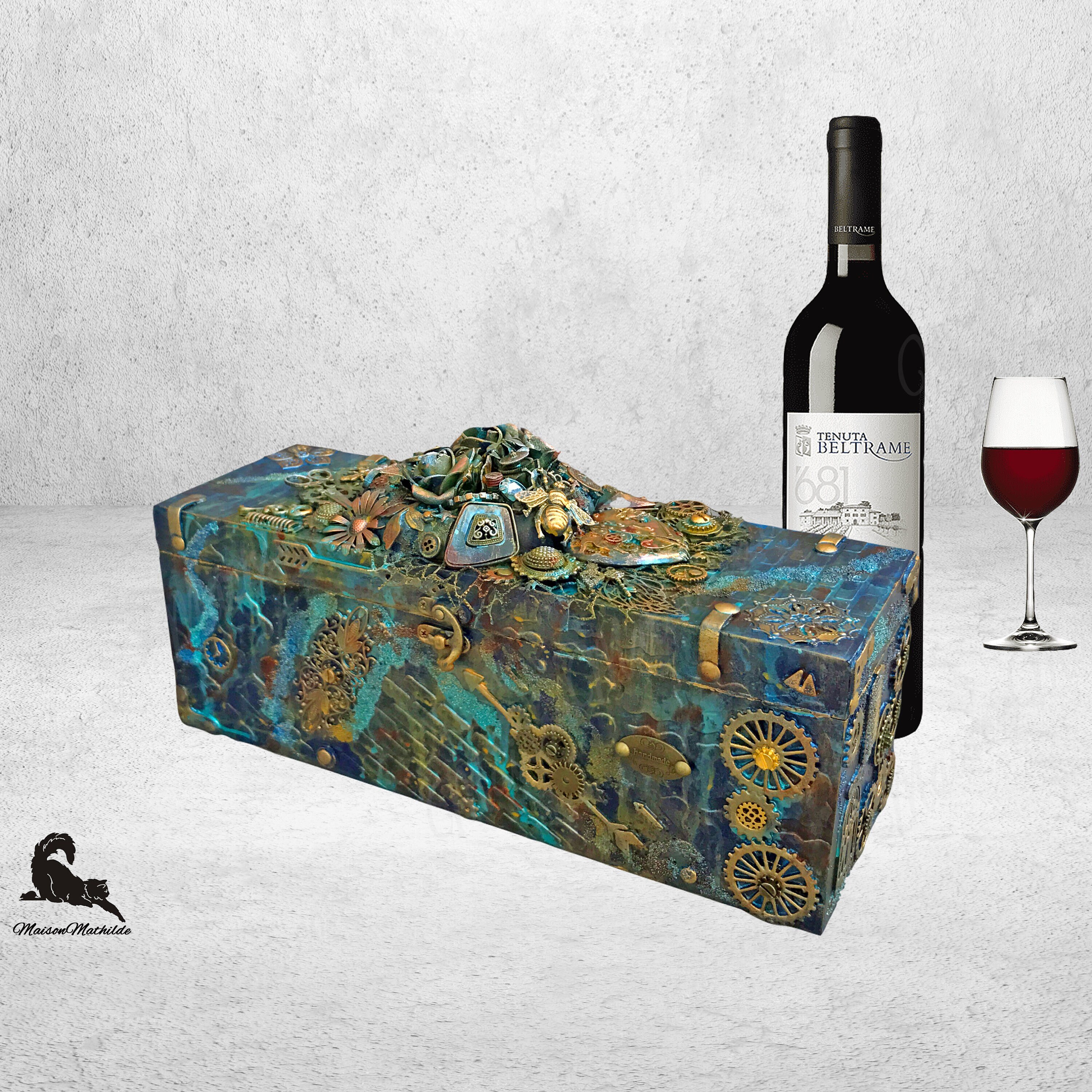 Wine Box Wine Ceremony 5Th Anniversary Gift Wedding Wine Steampunk Wooden Gifts Decorative Box