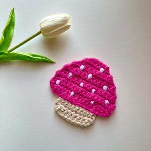Mushroom Coasters with Cork Backing Crochet // Red & Hot Pink