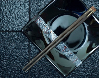 Fire & Lava Rock© Black Contemporary Fused Glass Sushi Plate